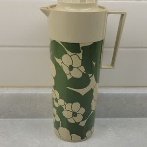 Floral Cream and Green Thermos Vintage